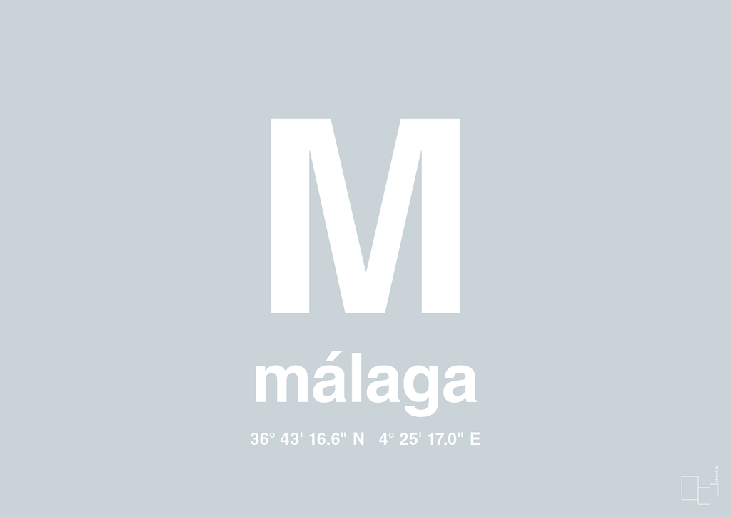 plakat: byplakat málaga med koordinater - light drizzle-Byer-A1two3