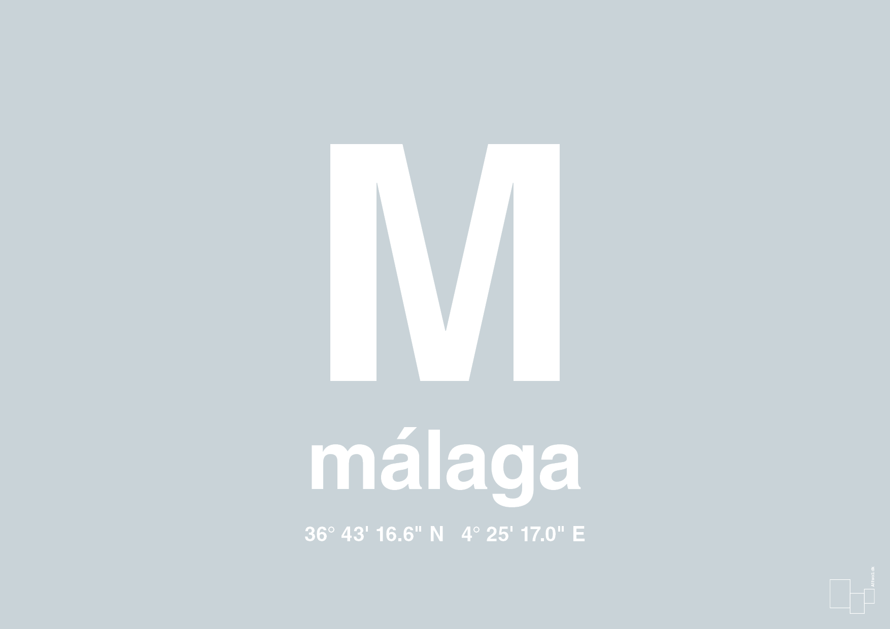 plakat: byplakat málaga med koordinater - light drizzle-Byer-A1two3