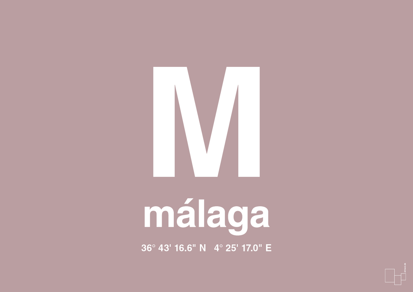 plakat: byplakat málaga med koordinater - light rose-Byer-A1two3