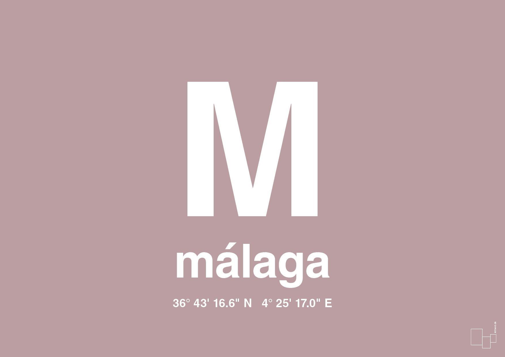 plakat: byplakat málaga med koordinater - light rose-Byer-A1two3