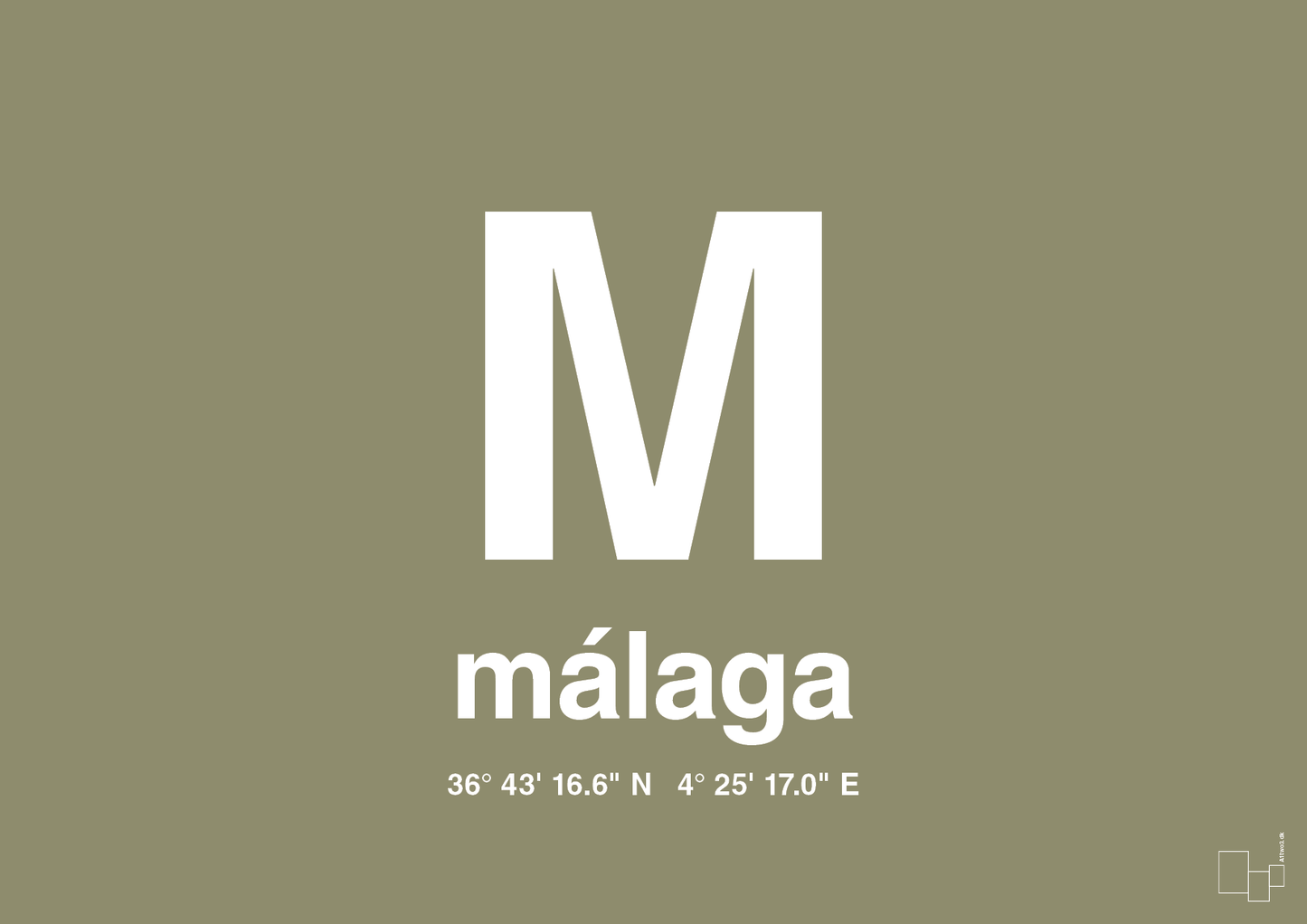 plakat: byplakat málaga med koordinater - misty forrest-Byer-A1two3