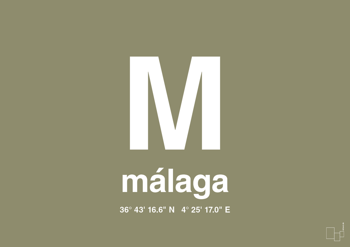 plakat: byplakat málaga med koordinater - misty forrest-Byer-A1two3