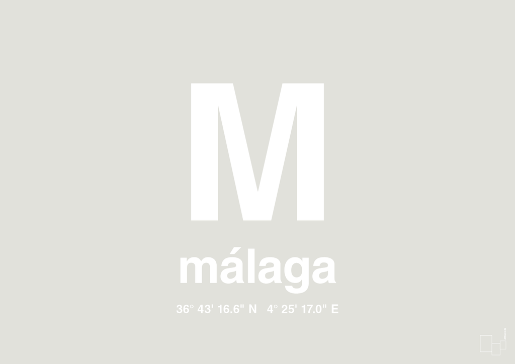 plakat: byplakat málaga med koordinater - painters white-Byer-A1two3
