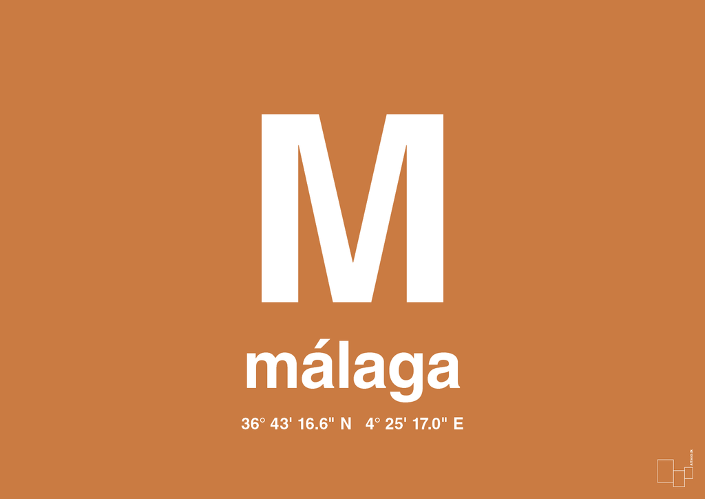 plakat: byplakat málaga med koordinater - rumba orange-Byer-A1two3