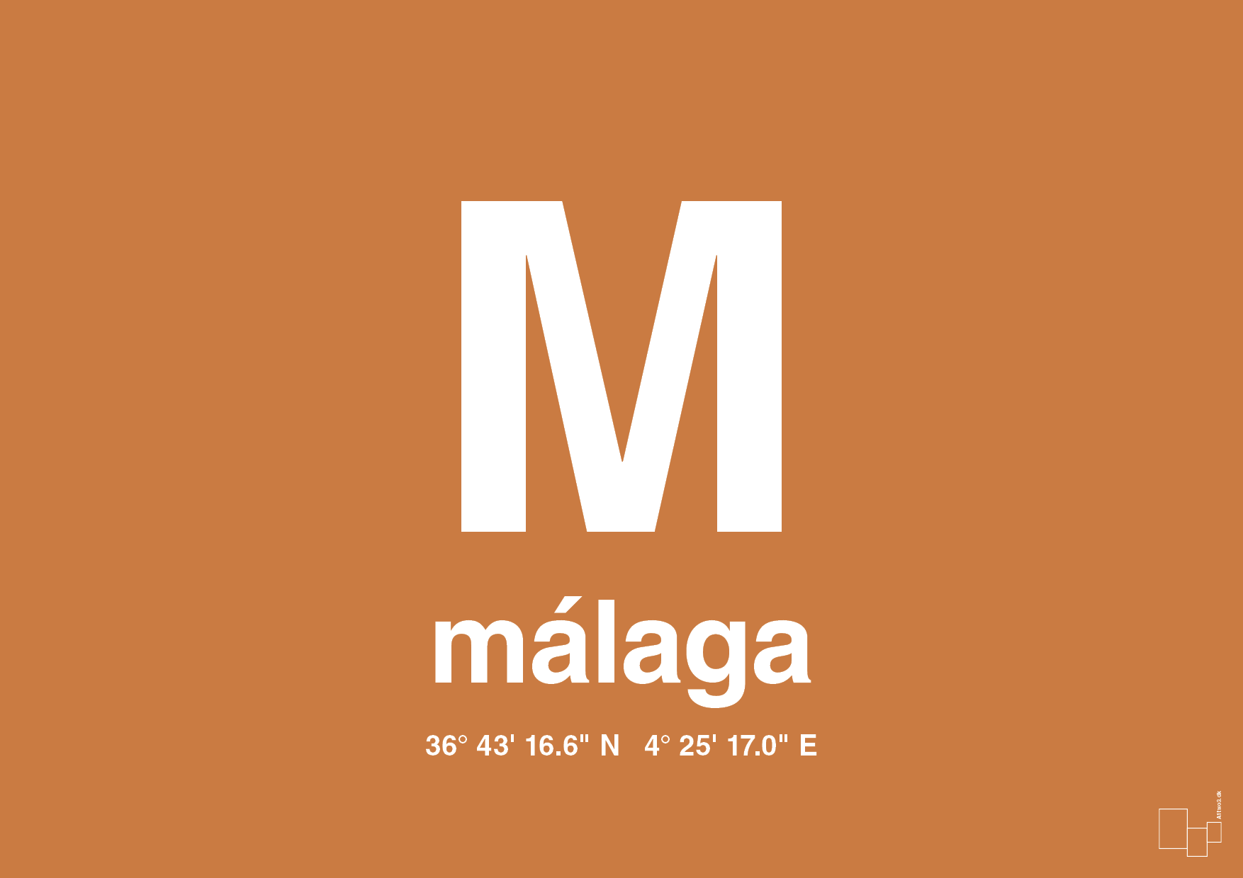 plakat: byplakat málaga med koordinater - rumba orange-Byer-A1two3