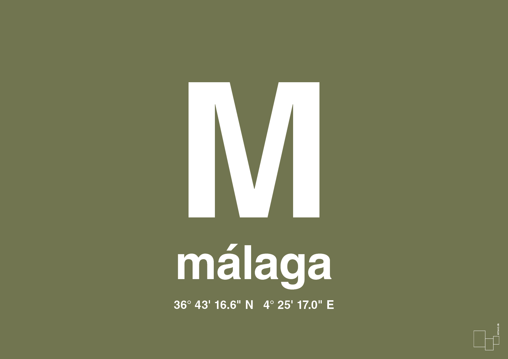 plakat: byplakat málaga med koordinater - secret meadow-Byer-A1two3