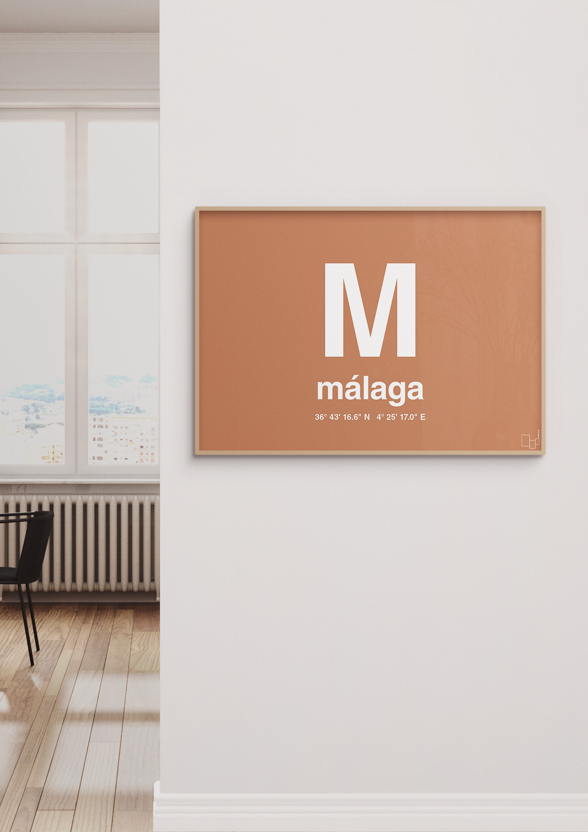 plakat: byplakat málaga med koordinater - creamy mushroom-Byer-A1two3