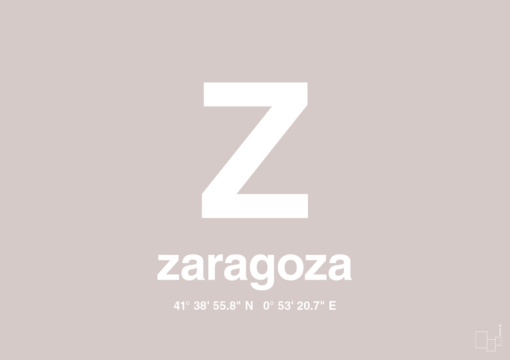 plakat: byplakat zaragoza med koordinater - broken beige-Byer-A1two3