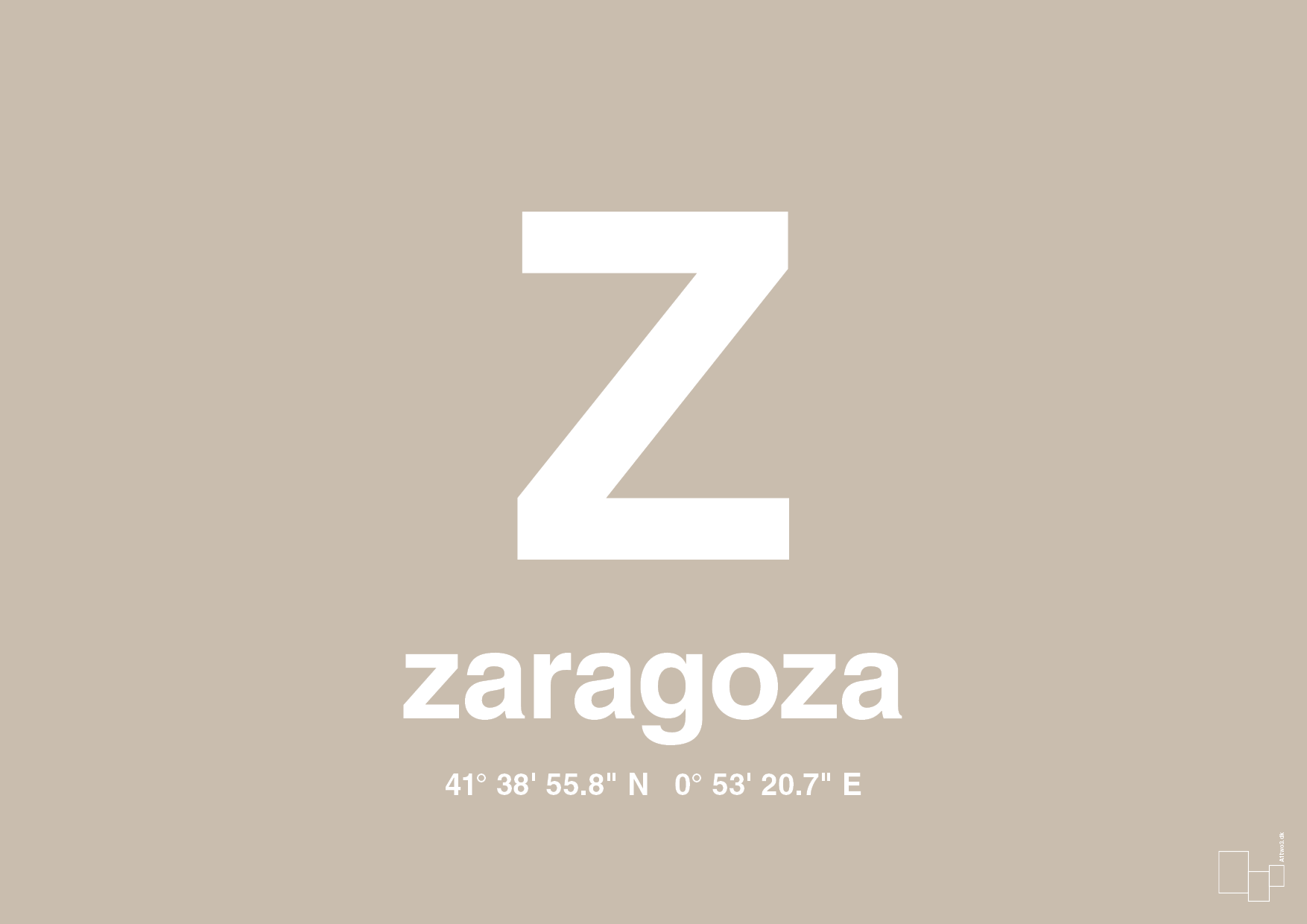plakat: byplakat zaragoza med koordinater - creamy mushroom-Byer-A1two3