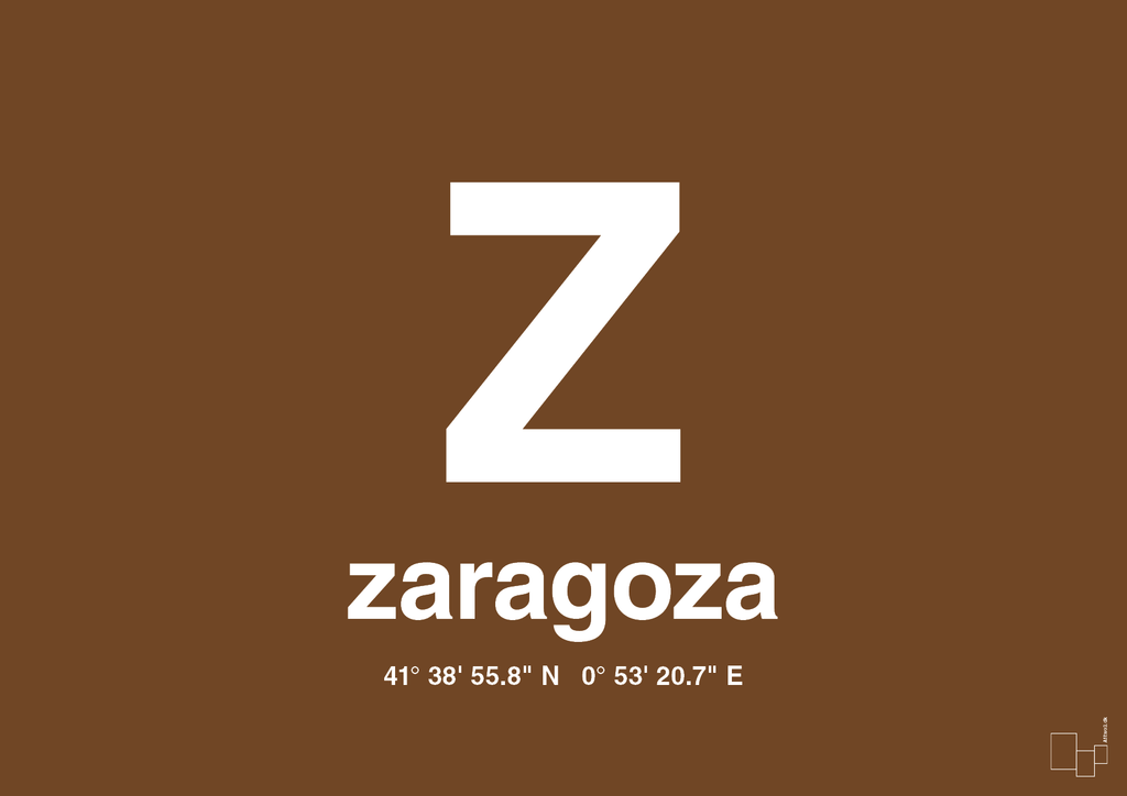 plakat: byplakat zaragoza med koordinater - dark brown-Byer-A1two3