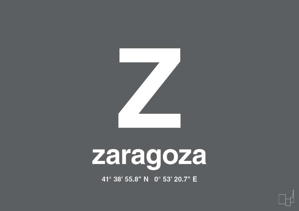 plakat: byplakat zaragoza med koordinater - graphic charcoal-Byer-A1two3
