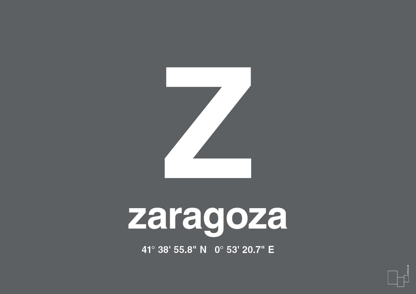 plakat: byplakat zaragoza med koordinater - graphic charcoal-Byer-A1two3