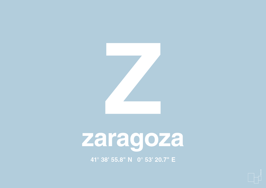 plakat: byplakat zaragoza med koordinater - heavenly blue-Byer-A1two3
