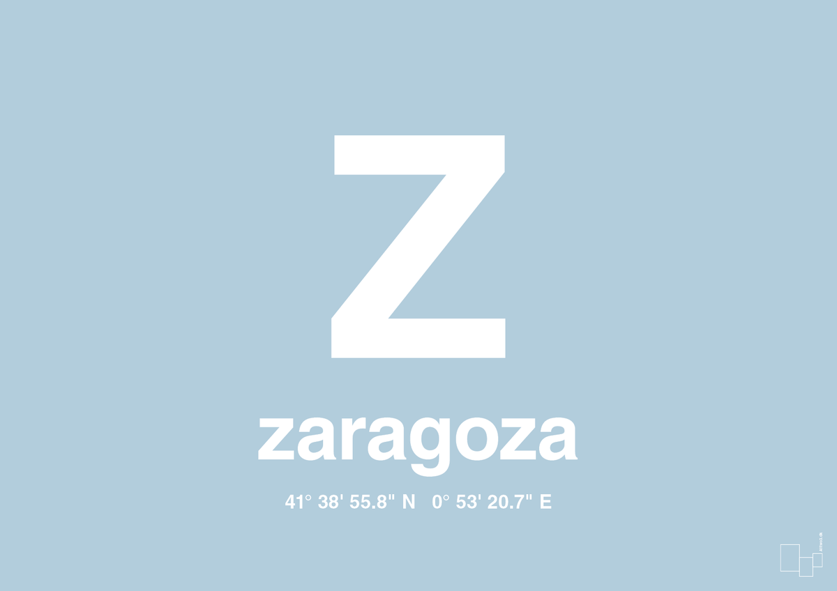 plakat: byplakat zaragoza med koordinater - heavenly blue-Byer-A1two3