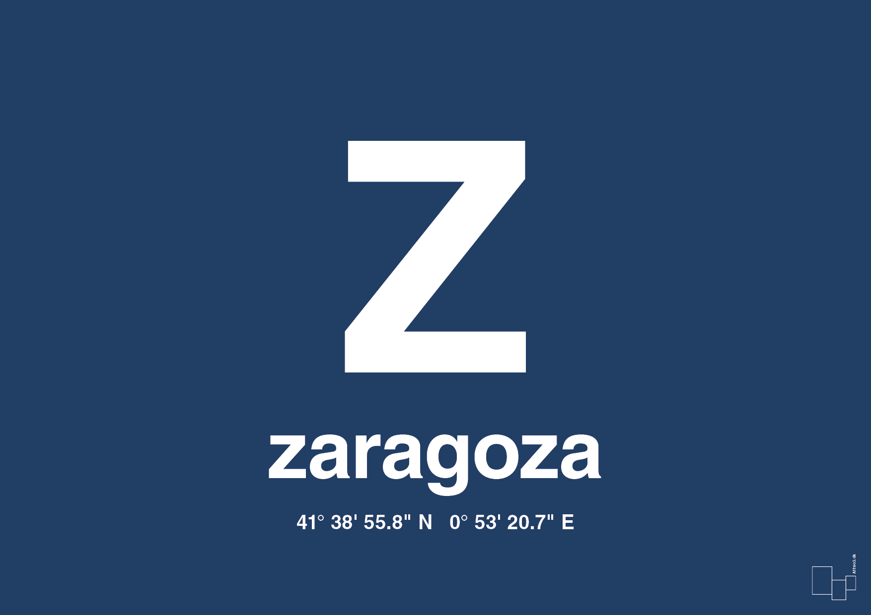 plakat: byplakat zaragoza med koordinater - lapis blue-Byer-A1two3