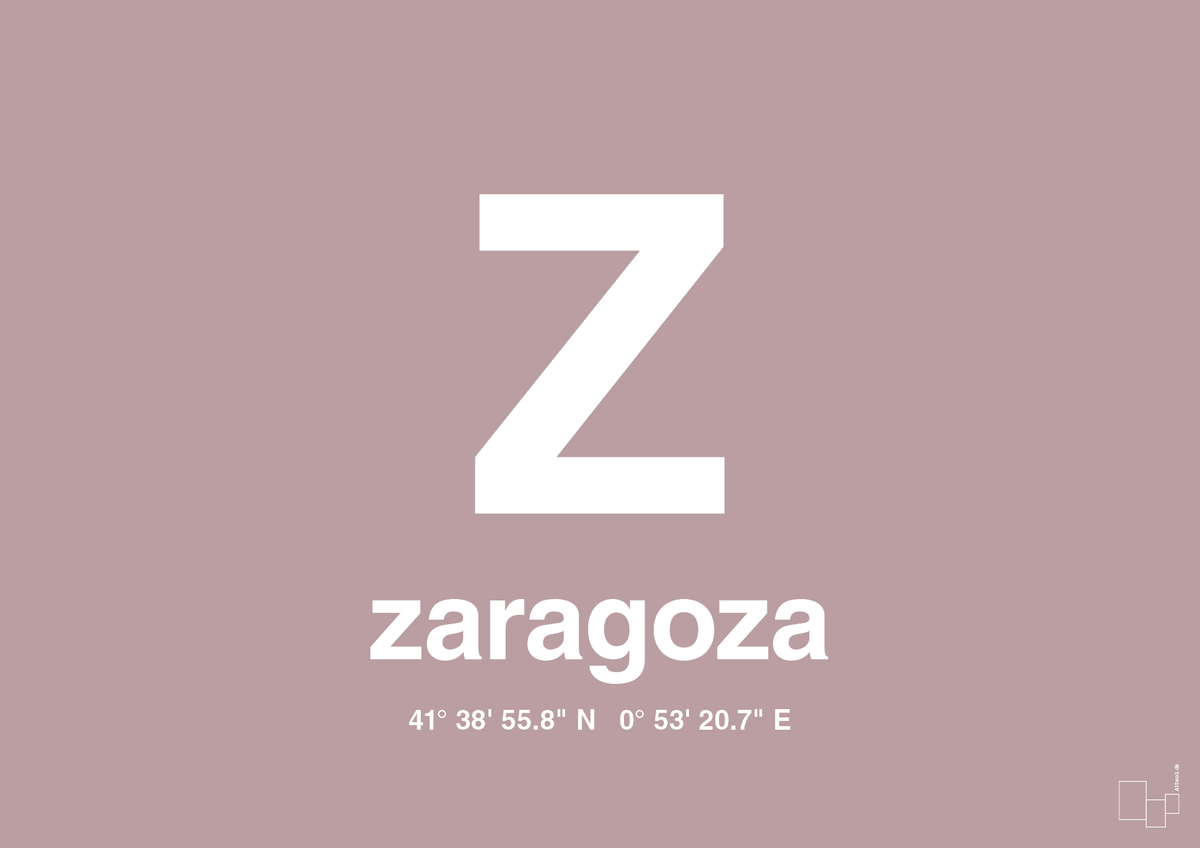 plakat: byplakat zaragoza med koordinater - light rose-Byer-A1two3