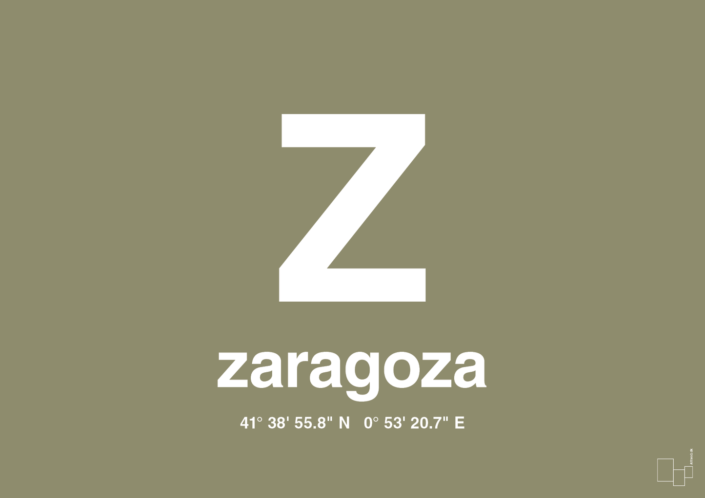 plakat: byplakat zaragoza med koordinater - misty forrest-Byer-A1two3
