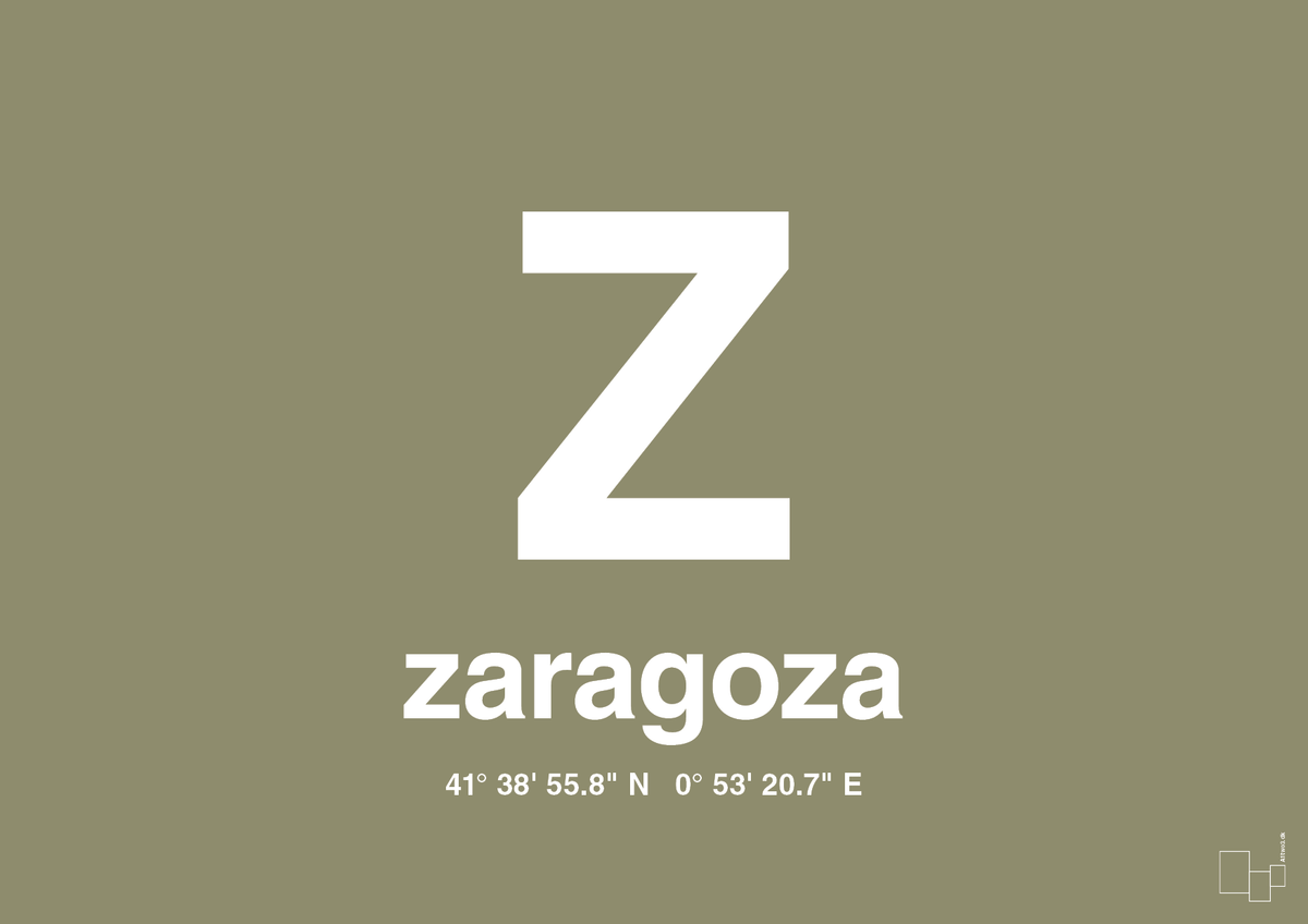 plakat: byplakat zaragoza med koordinater - misty forrest-Byer-A1two3