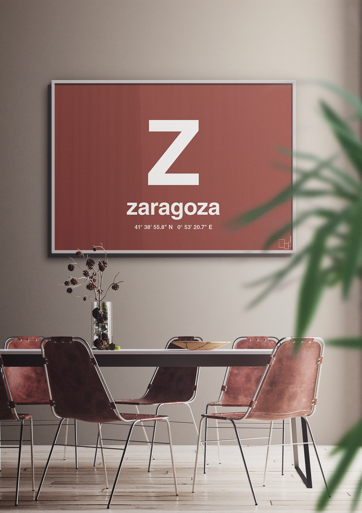 plakat: byplakat zaragoza med koordinater - graphic charcoal-Byer-A1two3