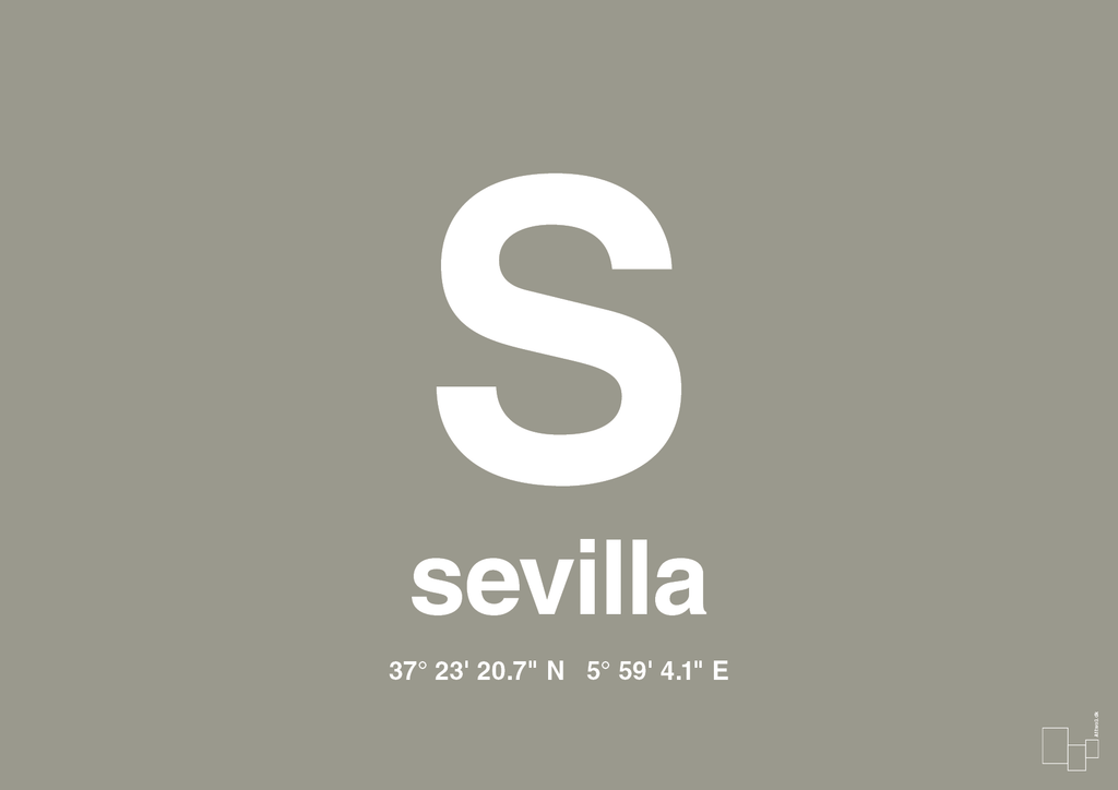 plakat: byplakat sevilla med koordinater - battleship gray-Byer-A1two3