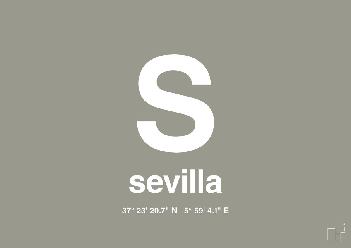 plakat: byplakat sevilla med koordinater - battleship gray-Byer-A1two3