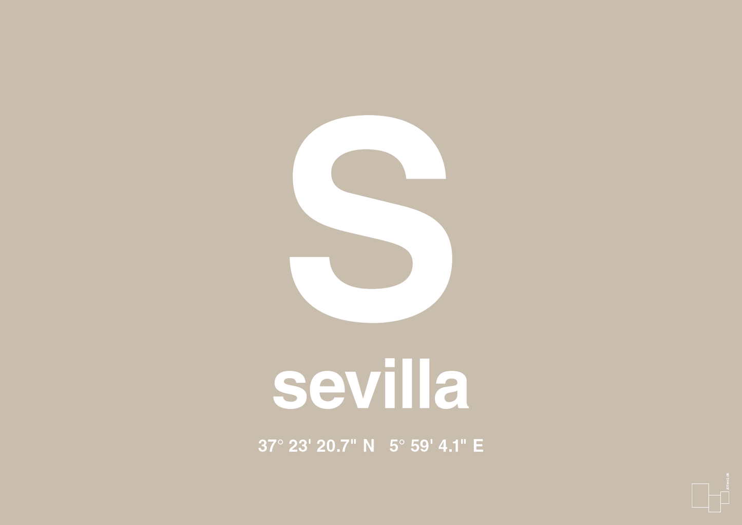 plakat: byplakat sevilla med koordinater - creamy mushroom-Byer-A1two3