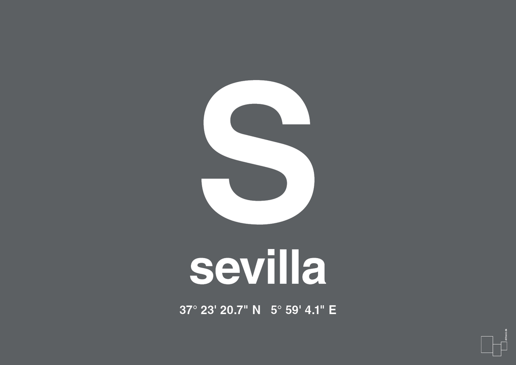 plakat: byplakat sevilla med koordinater - graphic charcoal-Byer-A1two3