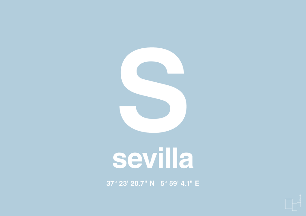 plakat: byplakat sevilla med koordinater - heavenly blue-Byer-A1two3