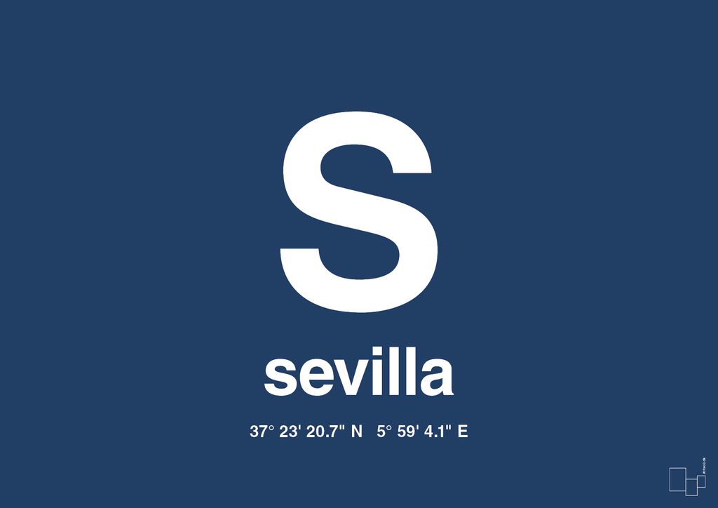 plakat: byplakat sevilla med koordinater - lapis blue-Byer-A1two3