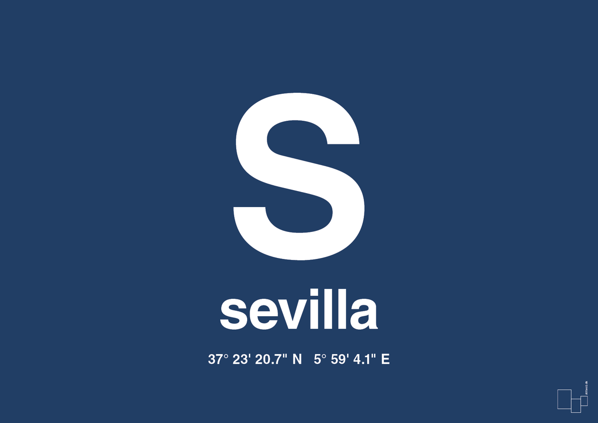 plakat: byplakat sevilla med koordinater - lapis blue-Byer-A1two3