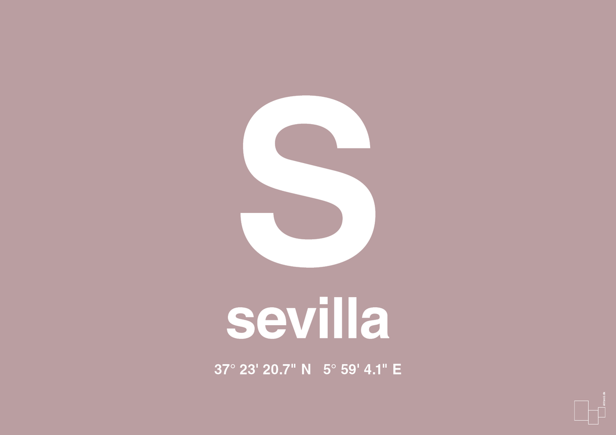 plakat: byplakat sevilla med koordinater - light rose-Byer-A1two3