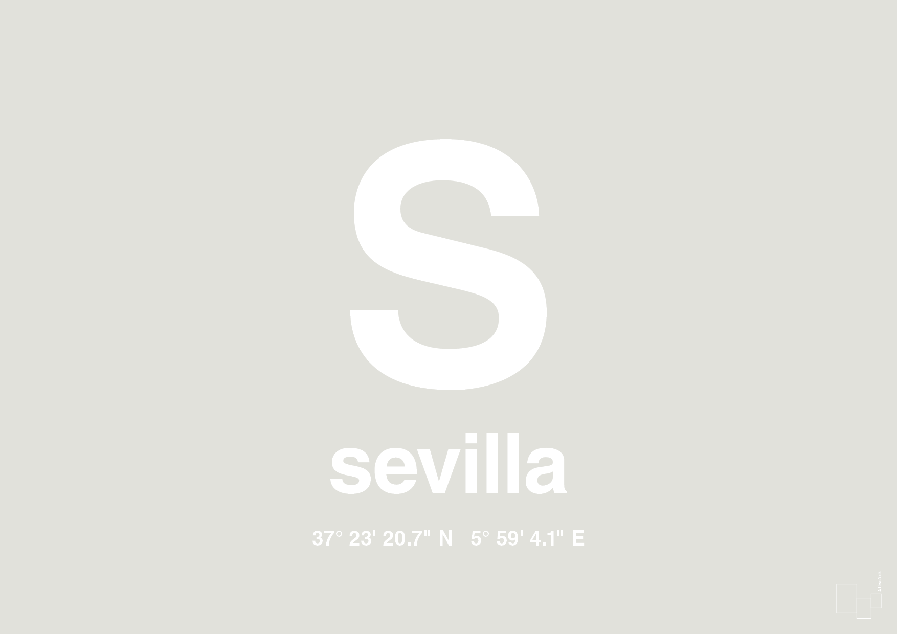 plakat: byplakat sevilla med koordinater - painters white-Byer-A1two3