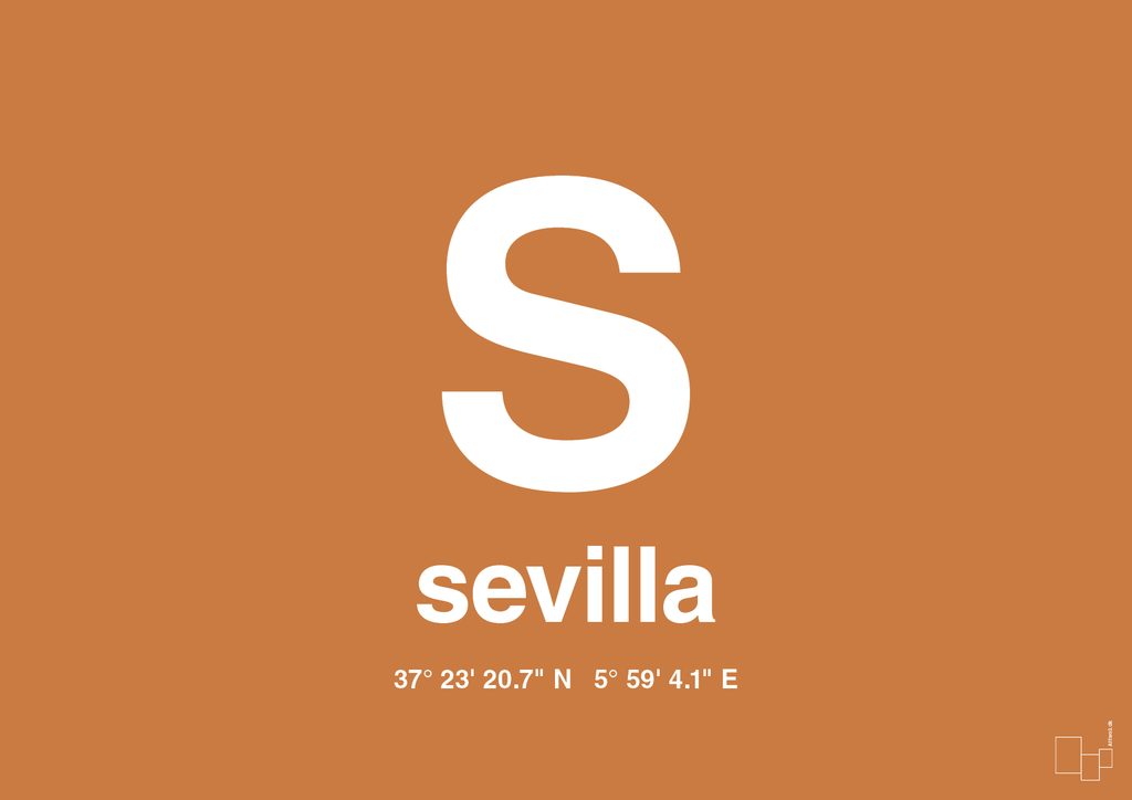 plakat: byplakat sevilla med koordinater - rumba orange-Byer-A1two3
