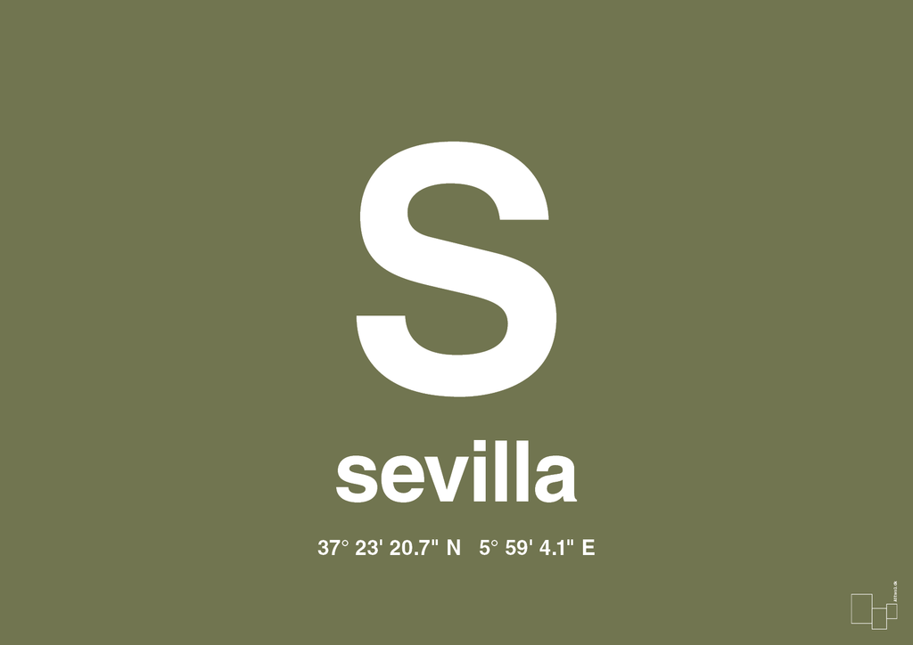 plakat: byplakat sevilla med koordinater - secret meadow-Byer-A1two3