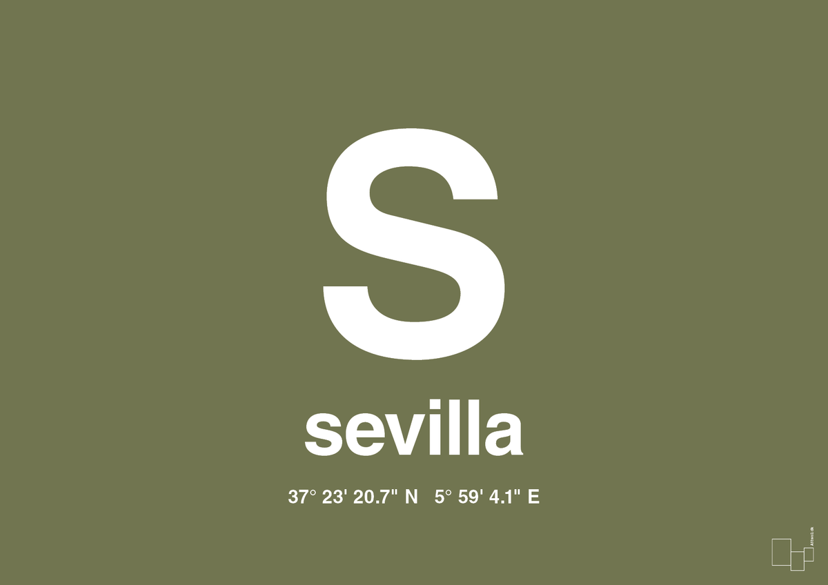 plakat: byplakat sevilla med koordinater - secret meadow-Byer-A1two3