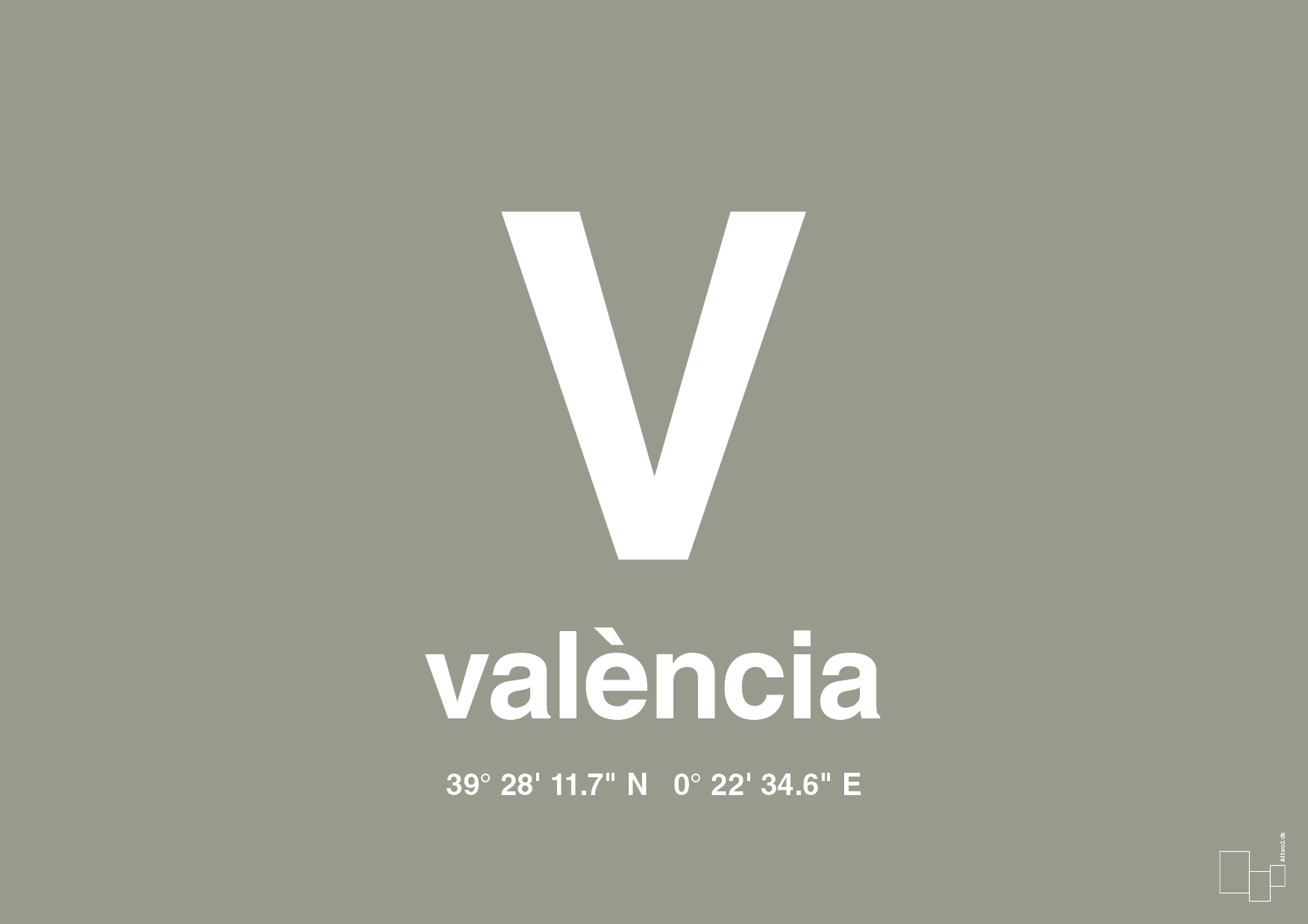 plakat: byplakat valencia med koordinater - battleship gray-Byer-A1two3