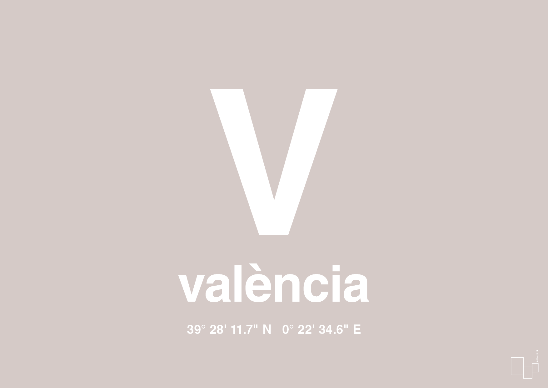 plakat: byplakat valencia med koordinater - broken beige-Byer-A1two3