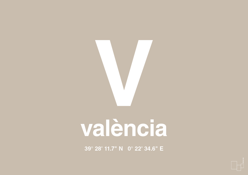 plakat: byplakat valencia med koordinater - creamy mushroom-Byer-A1two3