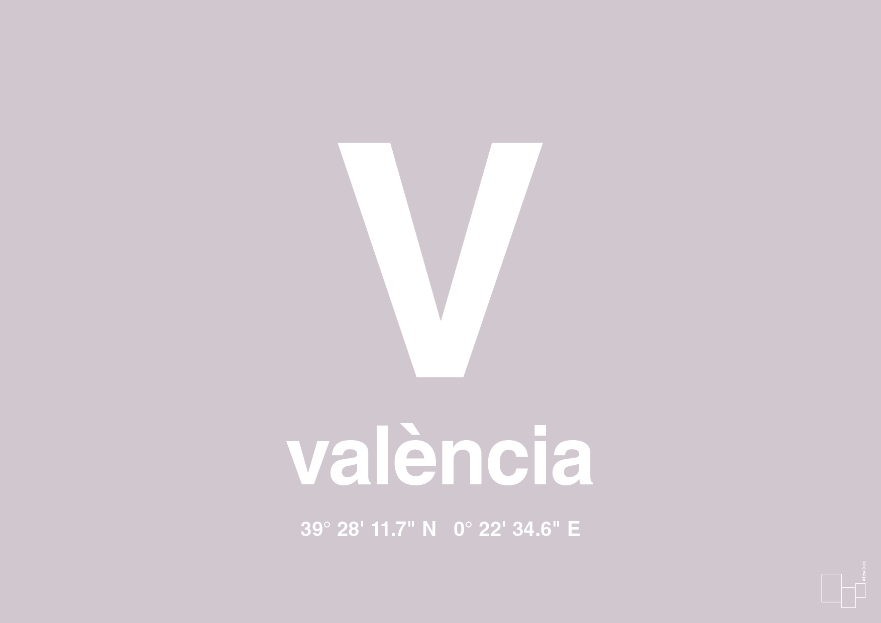 plakat: byplakat valencia med koordinater - dusty lilac-Byer-A1two3