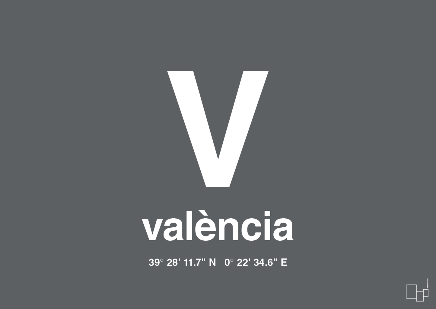 plakat: byplakat valencia med koordinater - graphic charcoal-Byer-A1two3