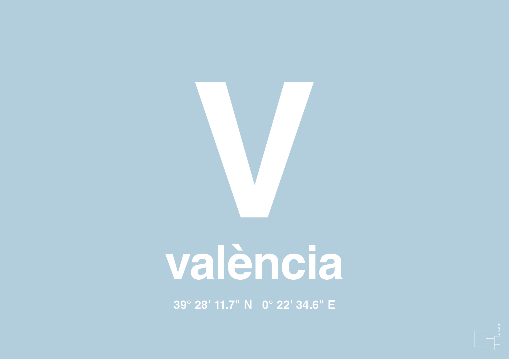 plakat: byplakat valencia med koordinater - heavenly blue-Byer-A1two3