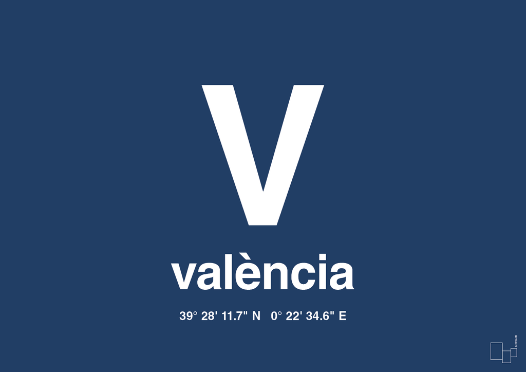 plakat: byplakat valencia med koordinater - lapis blue-Byer-A1two3