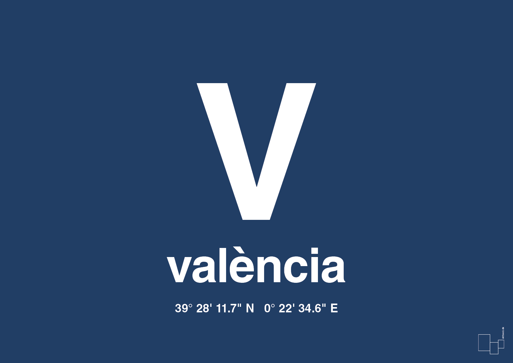 plakat: byplakat valencia med koordinater - lapis blue-Byer-A1two3