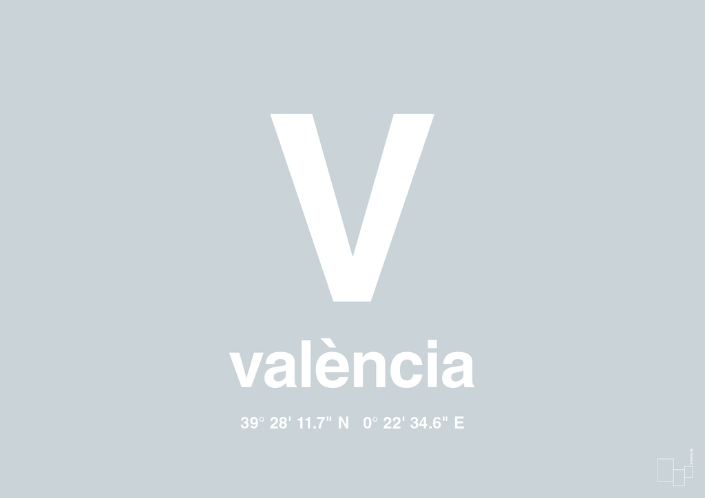 plakat: byplakat valencia med koordinater - light drizzle-Byer-A1two3