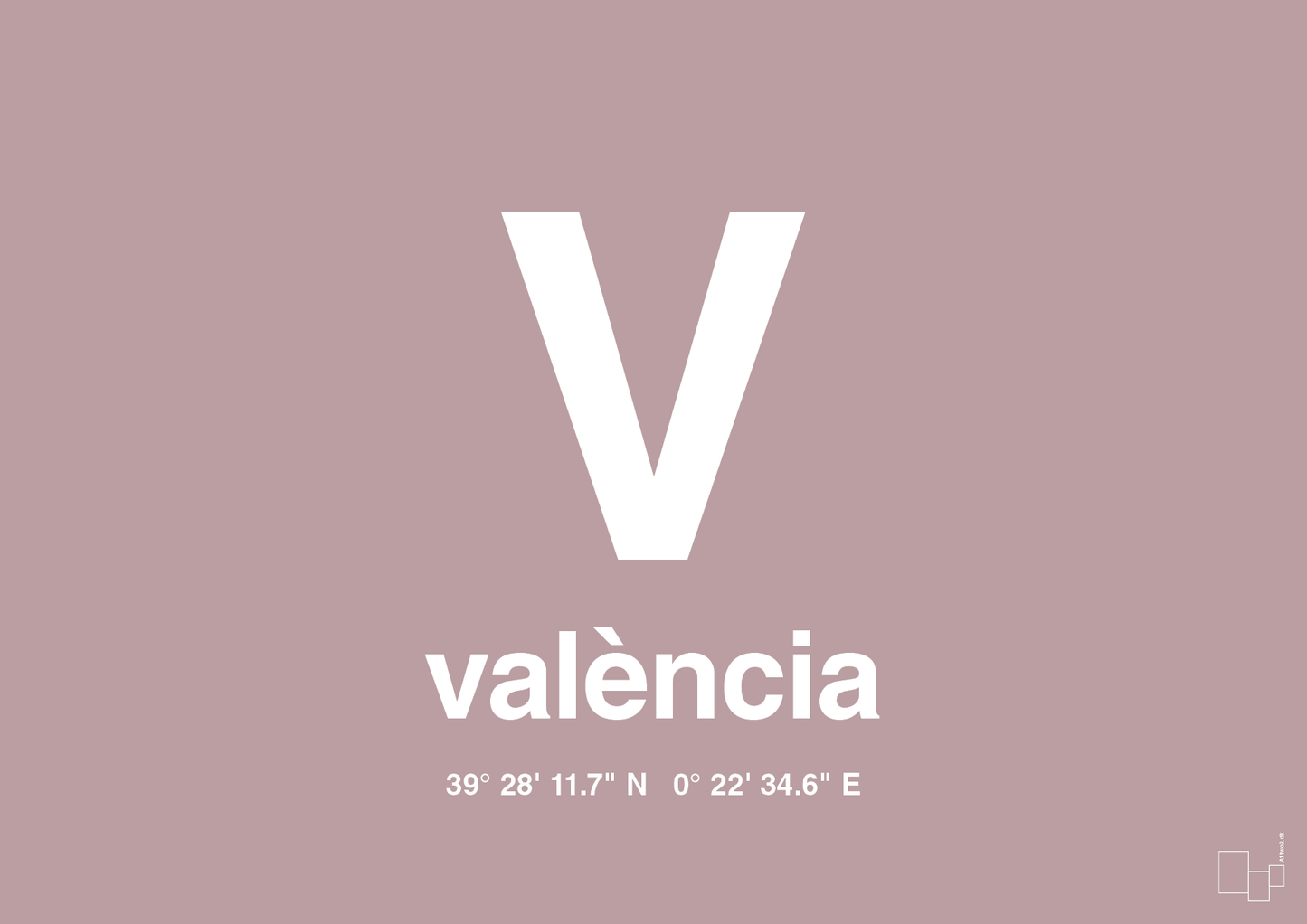 plakat: byplakat valencia med koordinater - light rose-Byer-A1two3