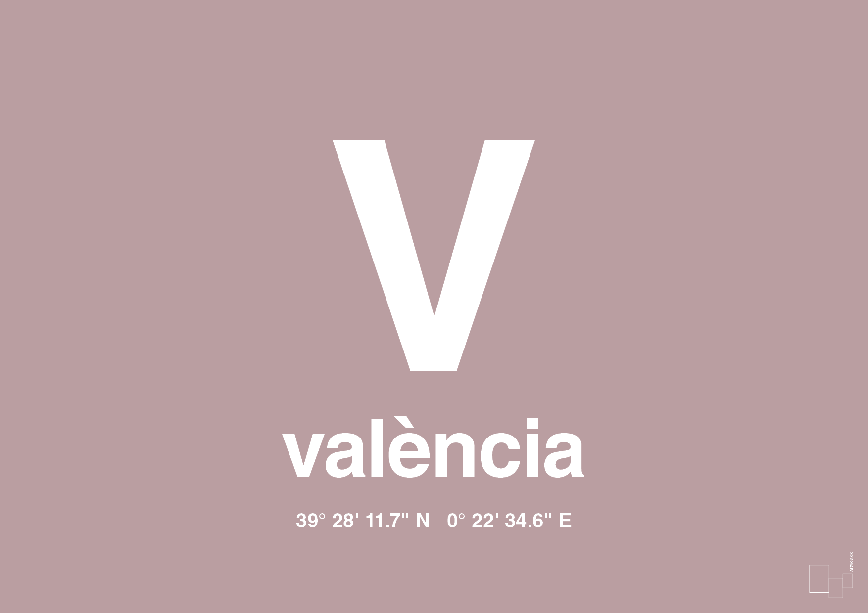 plakat: byplakat valencia med koordinater - light rose-Byer-A1two3