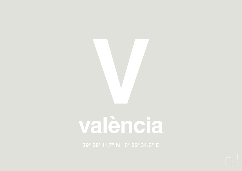 plakat: byplakat valencia med koordinater - painters white-Byer-A1two3