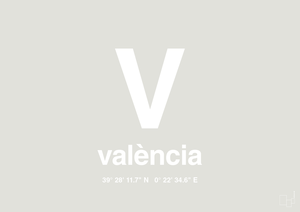 plakat: byplakat valencia med koordinater - painters white-Byer-A1two3
