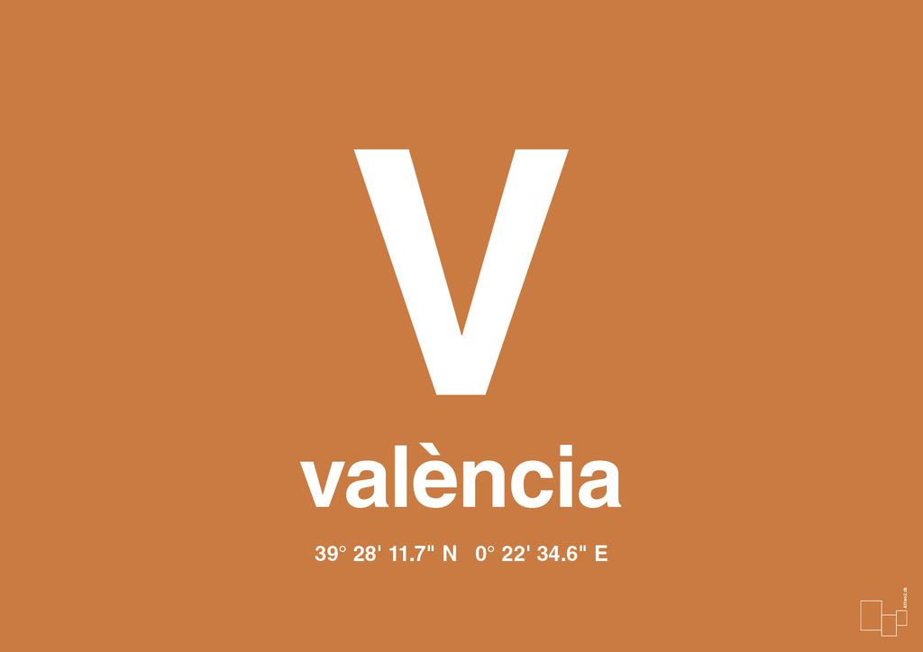 plakat: byplakat valencia med koordinater - rumba orange-Byer-A1two3