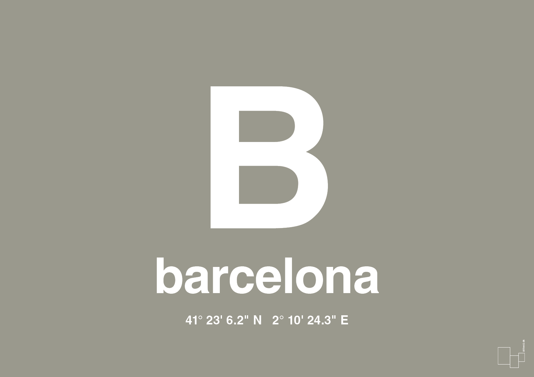 plakat: byplakat barcelona med koordinater - battleship gray-Byer-A1two3